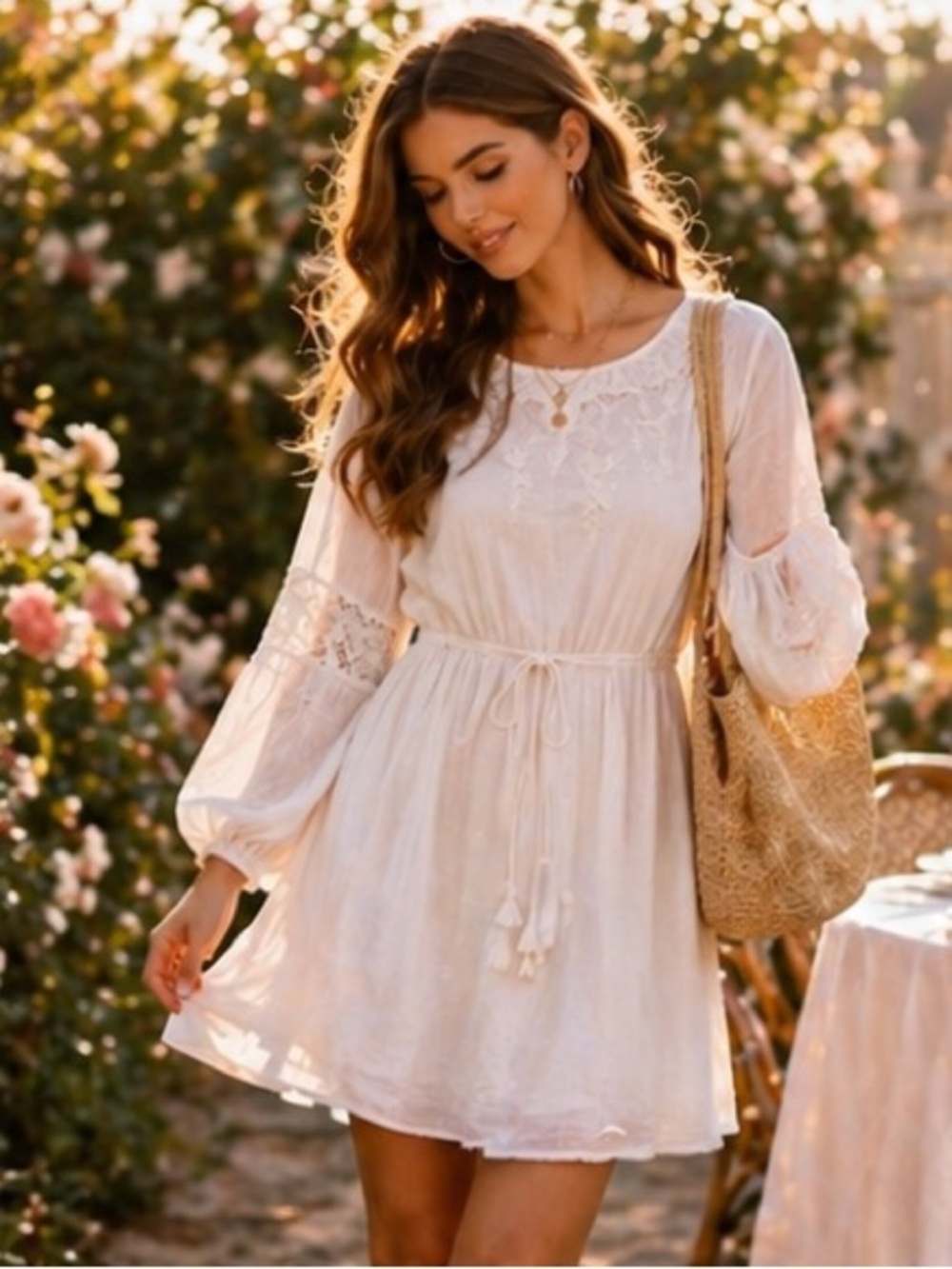 BLOGGER FAVE Zara White Embroidered Lace Boho Dress NWOT | Cottagecore Vacation
